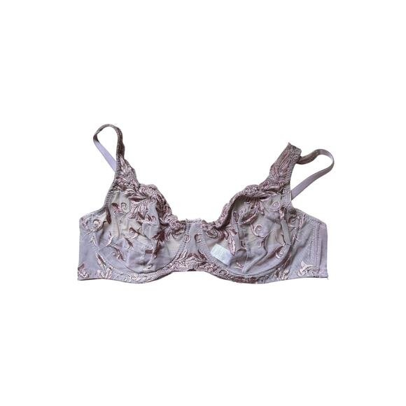 Kathy Ireland Intimates Sheer Mesh Floral Embroidered No Underwire Bra 38C - Picture 1 of 3